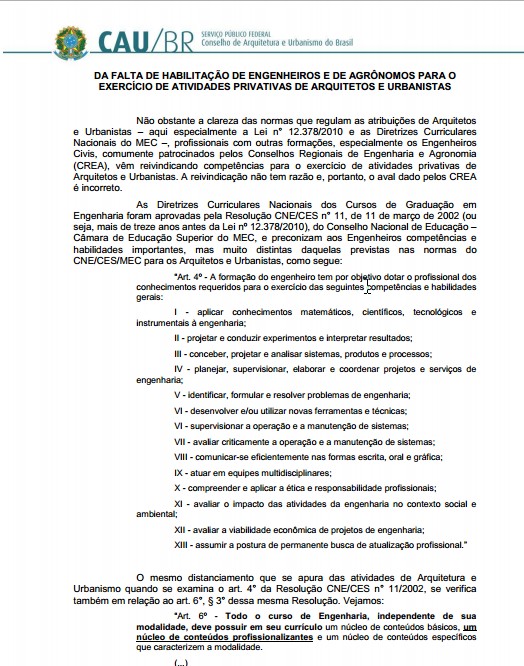 Fonte: http://www.caubr.gov.br/wp-content/uploads/2015/06/Notas-explicativas-sobre-atribuicoes-privativas-de-arquitetos-e-urbanistas.pdf 